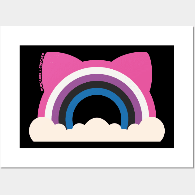 Gender Fluid Pride Cat Ear Rainbow Wall Art by Pupcakes and Cupcats